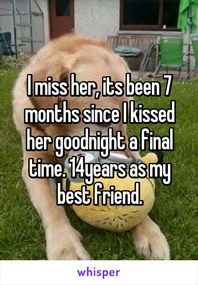 I miss her, its been 7 months since I kissed her goodnight a final time. 14years as my best friend.