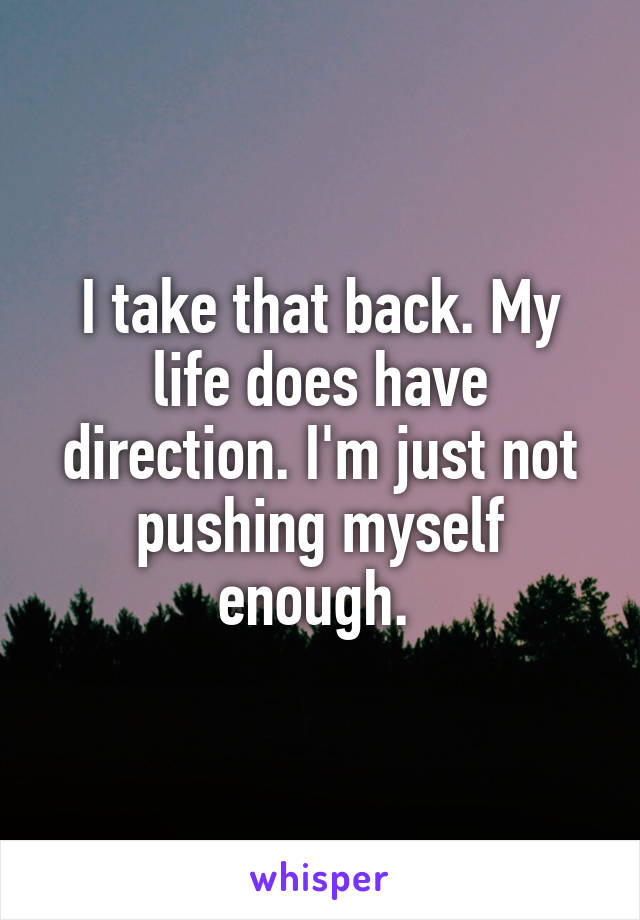 I take that back. My life does have direction. I'm just not pushing myself enough. 