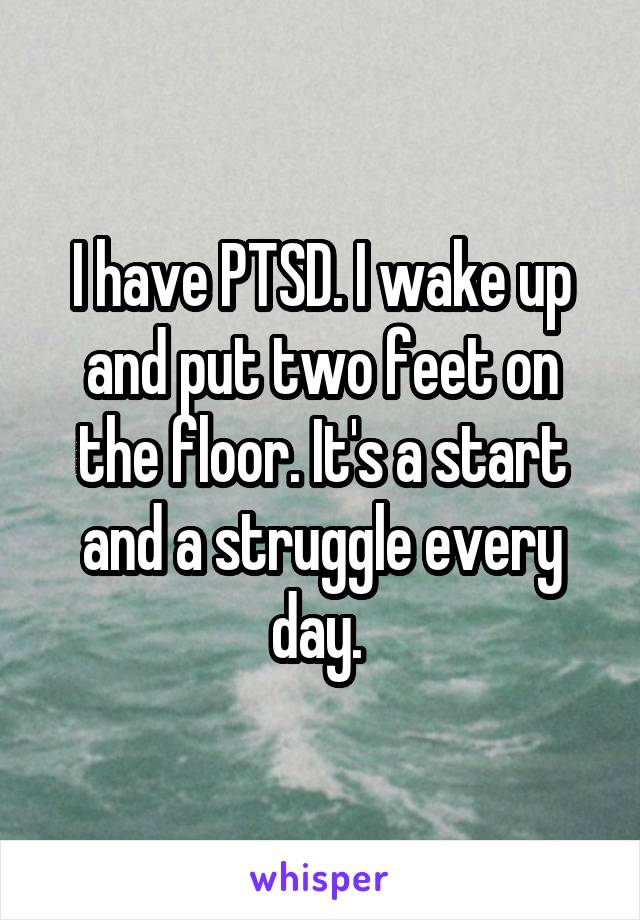 I have PTSD. I wake up and put two feet on the floor. It's a start and a struggle every day. 