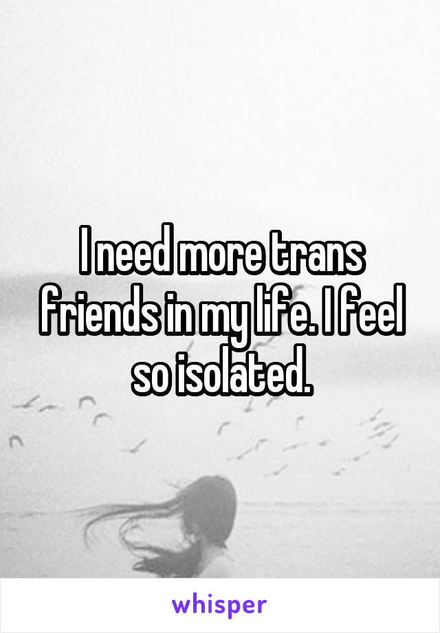 I need more trans friends in my life. I feel so isolated.