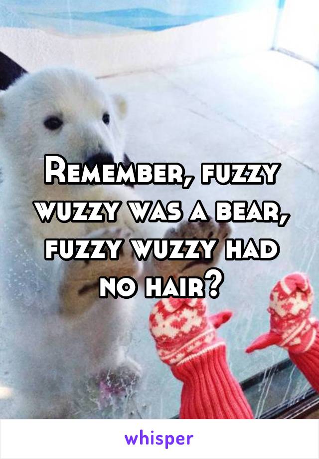 Remember, fuzzy wuzzy was a bear, fuzzy wuzzy had no hair?