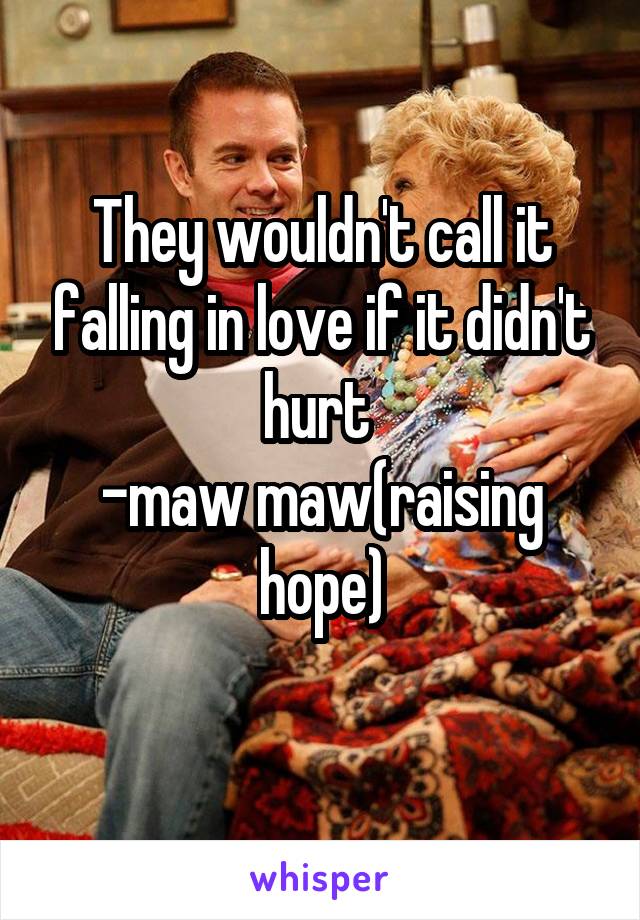 They wouldn't call it falling in love if it didn't hurt 
-maw maw(raising hope)
