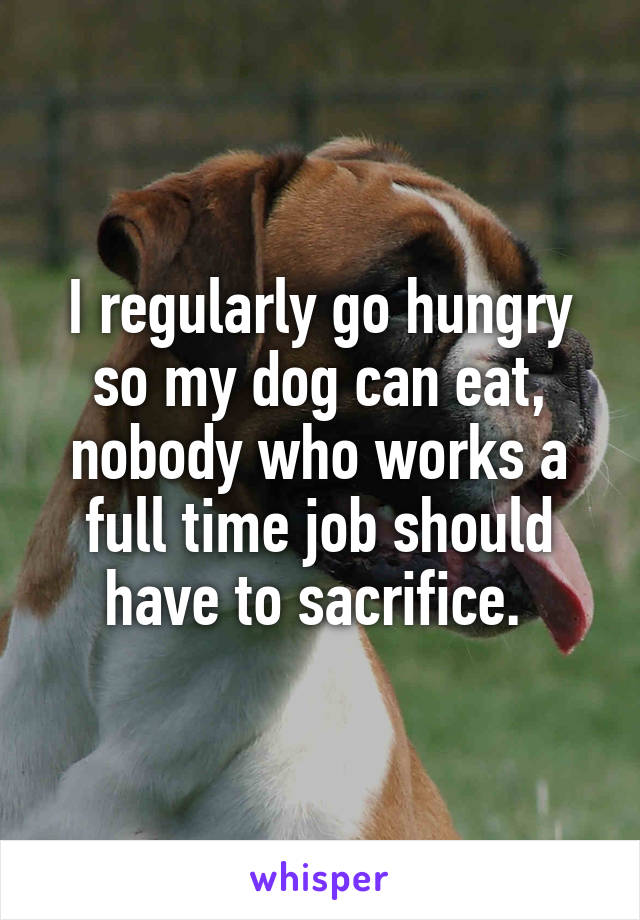 I regularly go hungry so my dog can eat, nobody who works a full time job should have to sacrifice. 