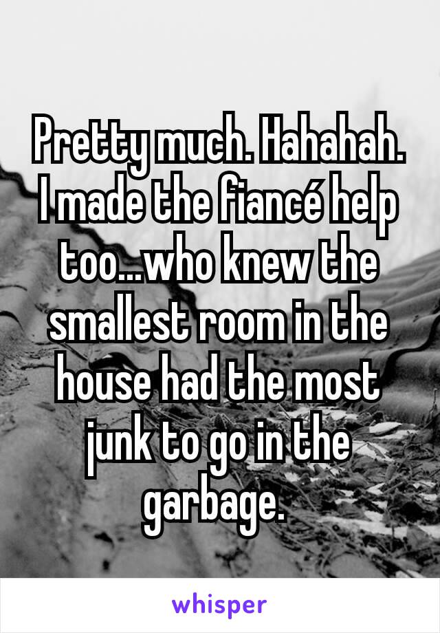 Pretty much. Hahahah. I made the fiancé help too...who knew the smallest room in the house had the most junk to go in the garbage. 