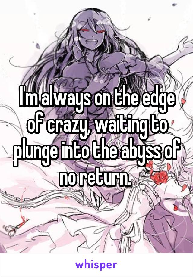 I'm always on the edge of crazy, waiting to plunge into the abyss of no return. 