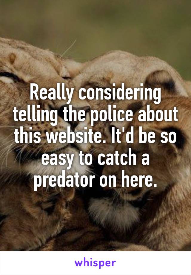 Really considering telling the police about this website. It'd be so easy to catch a predator on here.