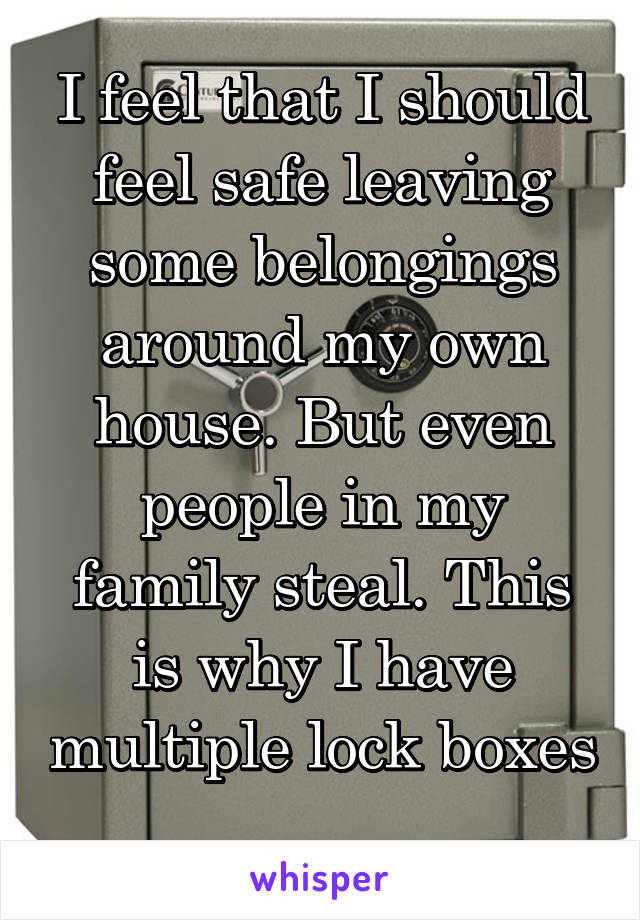 I feel that I should feel safe leaving some belongings around my own house. But even people in my family steal. This is why I have multiple lock boxes 