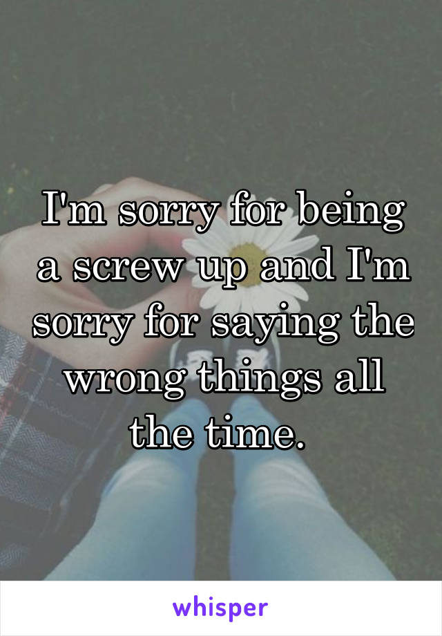 I'm sorry for being a screw up and I'm sorry for saying the wrong things all the time. 