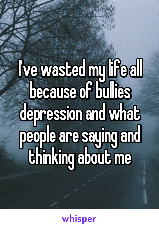 I've wasted my life all because of bullies depression and what people are saying and thinking about me