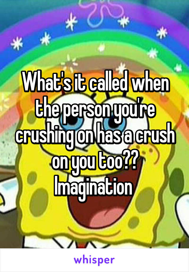 What's it called when the person you're crushing on has a crush on you too??
Imagination 