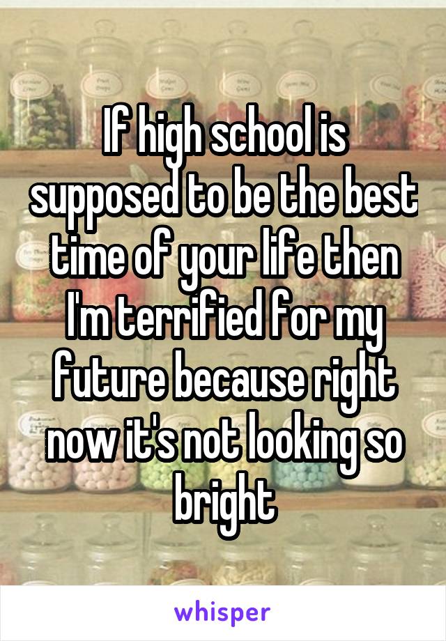 If high school is supposed to be the best time of your life then I'm terrified for my future because right now it's not looking so bright