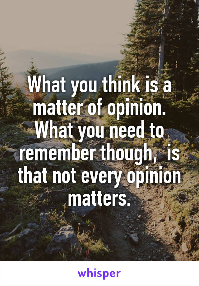 What you think is a matter of opinion. What you need to remember though,  is that not every opinion matters.