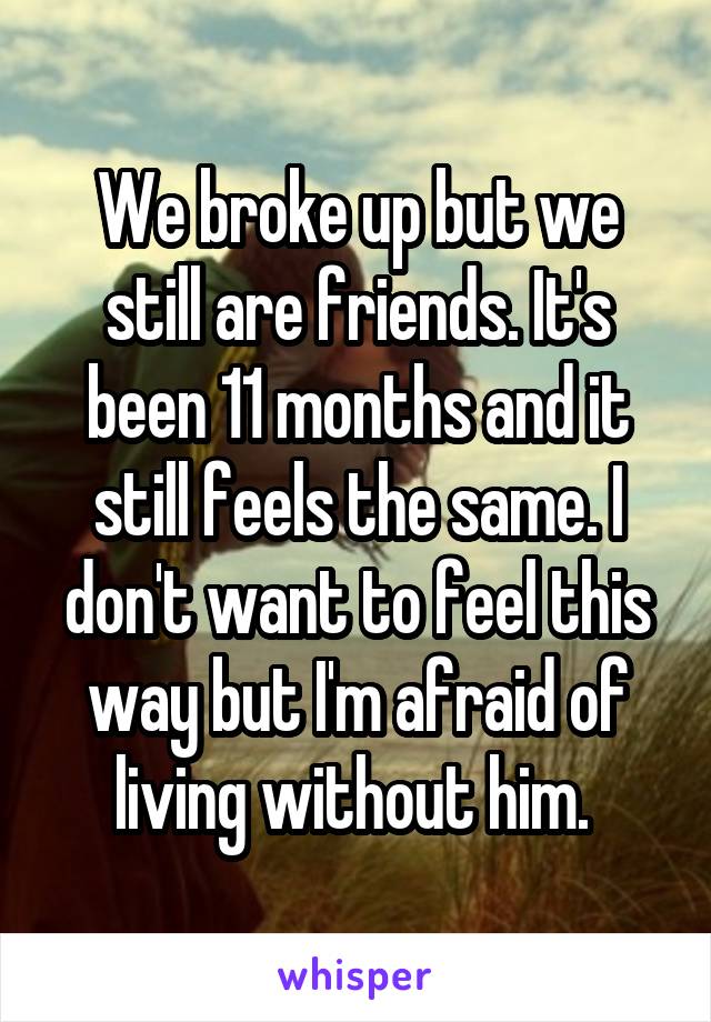 We broke up but we still are friends. It's been 11 months and it still feels the same. I don't want to feel this way but I'm afraid of living without him. 