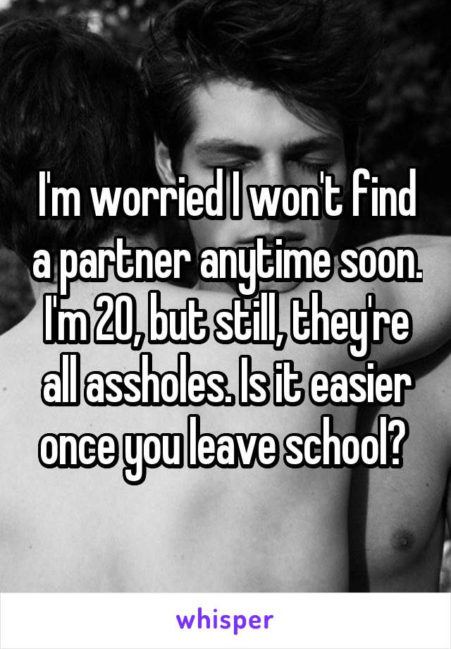 I'm worried I won't find a partner anytime soon. I'm 20, but still, they're all assholes. Is it easier once you leave school? 