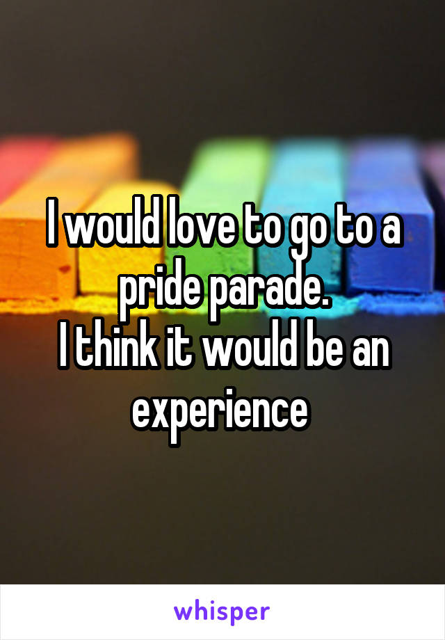 I would love to go to a pride parade.
I think it would be an experience 