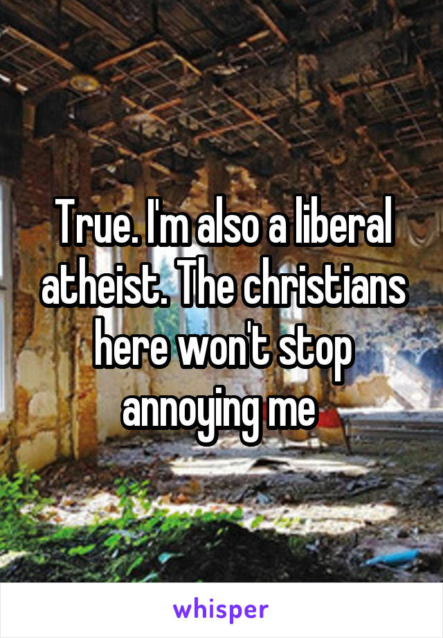 True. I'm also a liberal atheist. The christians here won't stop annoying me 