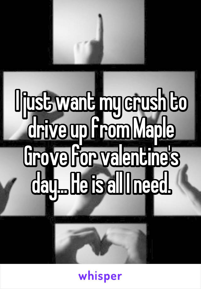 I just want my crush to drive up from Maple Grove for valentine's day... He is all I need.