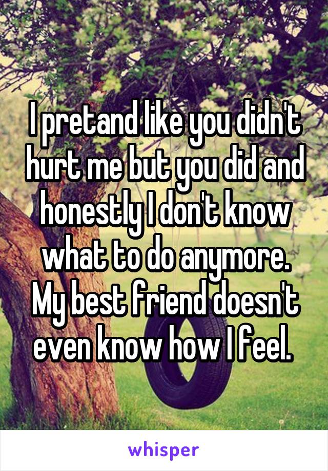 I pretand like you didn't hurt me but you did and honestly I don't know what to do anymore. My best friend doesn't even know how I feel. 