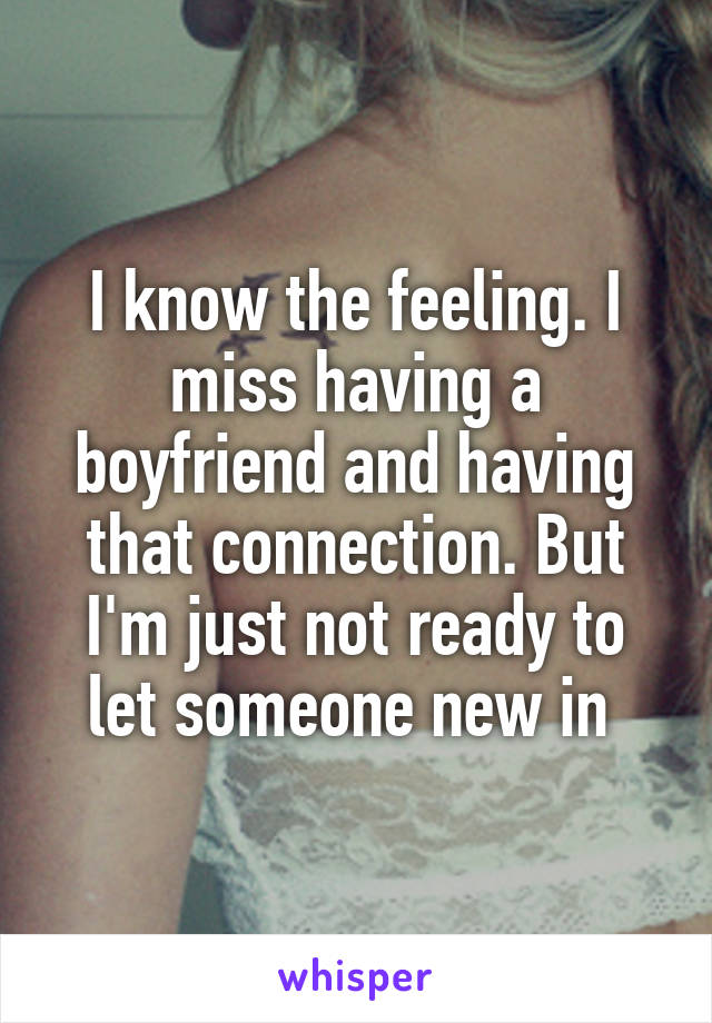 I know the feeling. I miss having a boyfriend and having that connection. But I'm just not ready to let someone new in 