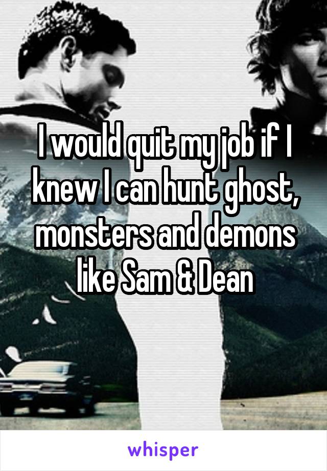 I would quit my job if I knew I can hunt ghost, monsters and demons like Sam & Dean
