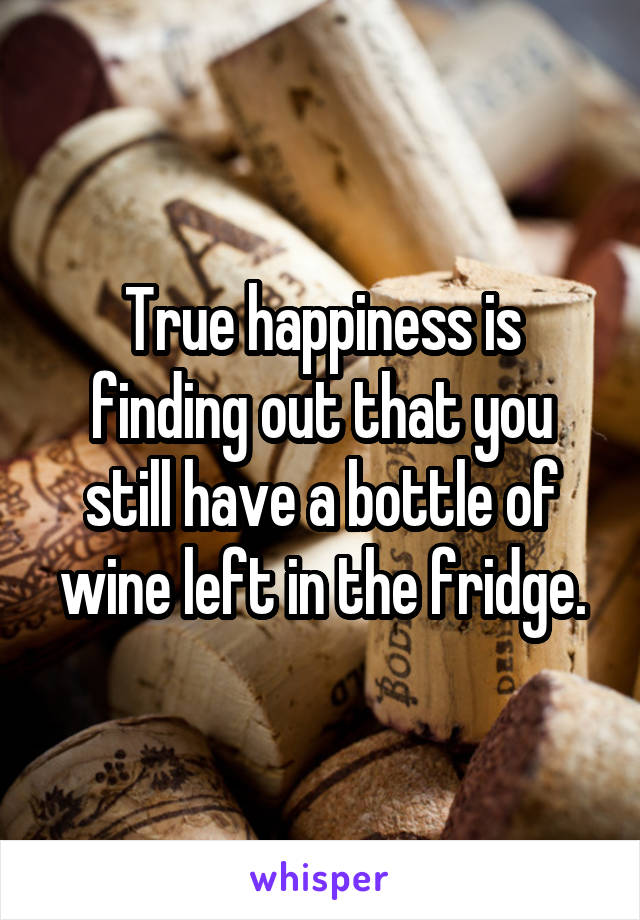 True happiness is finding out that you still have a bottle of wine left in the fridge.