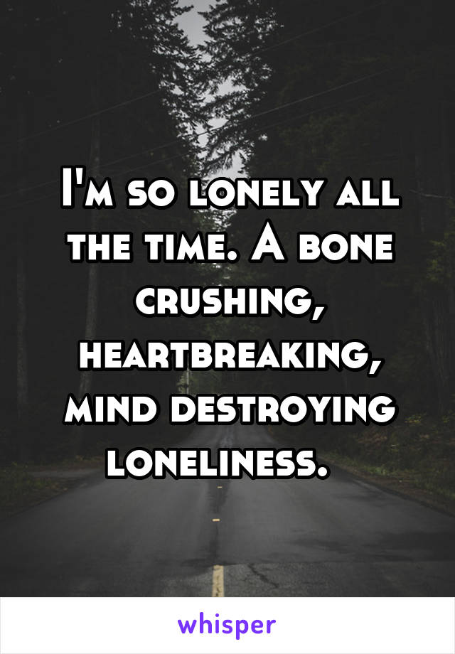 I'm so lonely all the time. A bone crushing, heartbreaking, mind destroying loneliness.  