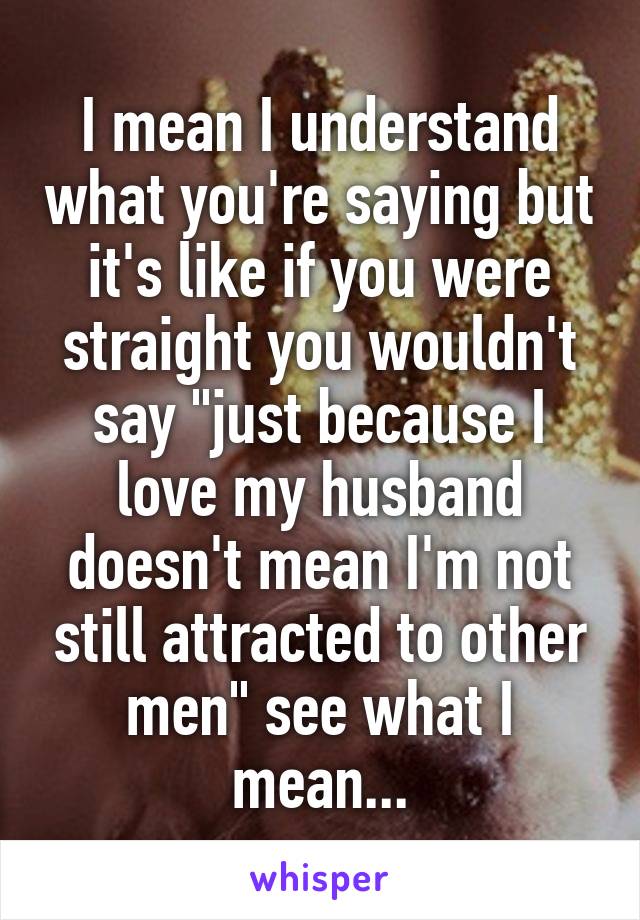 I mean I understand what you're saying but it's like if you were straight you wouldn't say "just because I love my husband doesn't mean I'm not still attracted to other men" see what I mean...