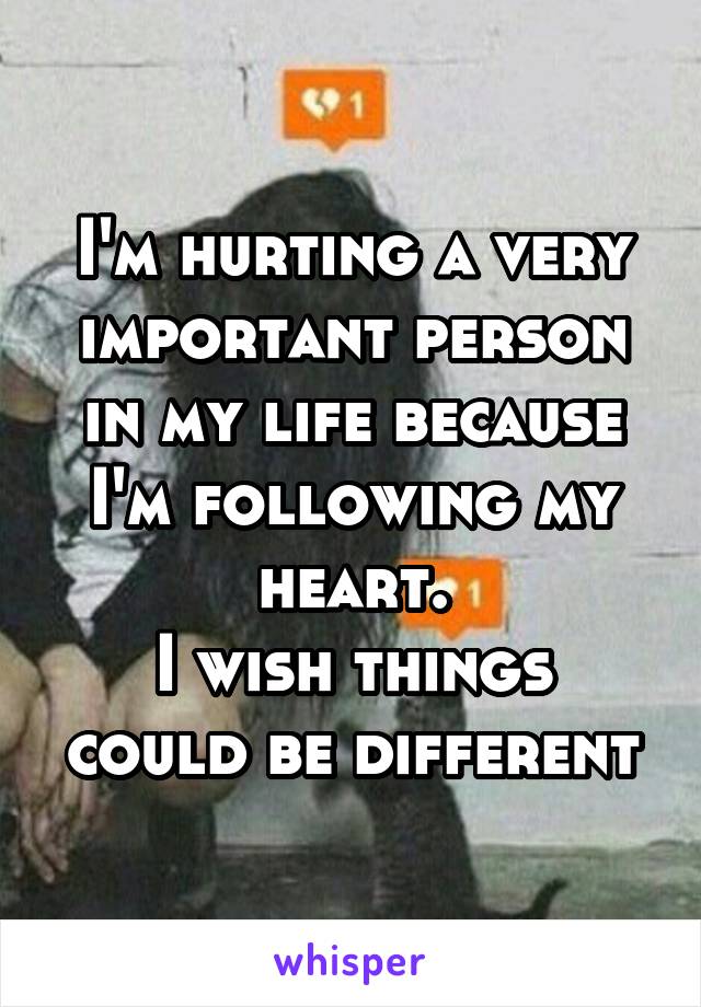 I'm hurting a very important person in my life because I'm following my heart.
I wish things could be different