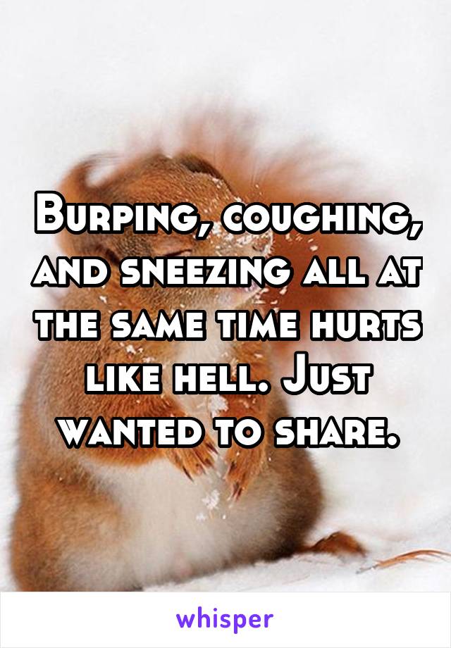 Burping, coughing, and sneezing all at the same time hurts like hell. Just wanted to share.