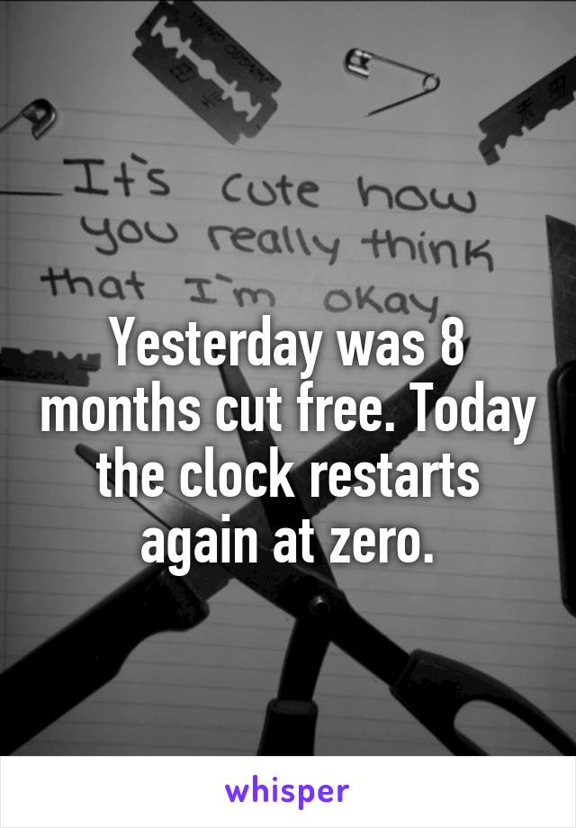 
Yesterday was 8 months cut free. Today the clock restarts again at zero.