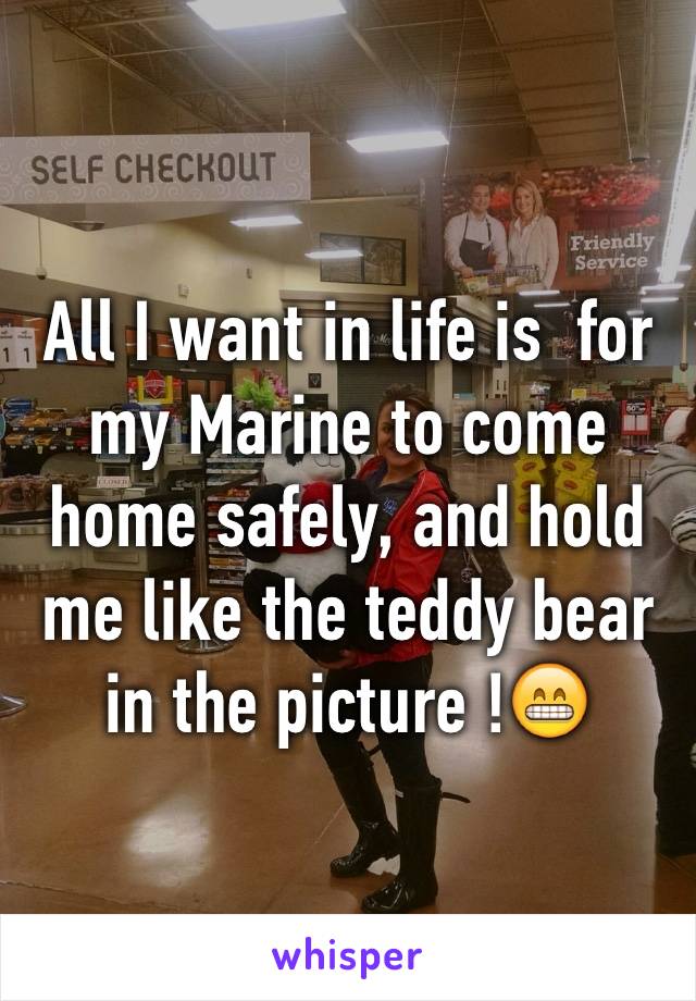 All I want in life is  for my Marine to come home safely, and hold me like the teddy bear  in the picture !😁