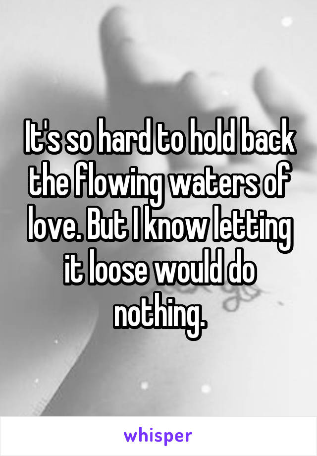 It's so hard to hold back the flowing waters of love. But I know letting it loose would do nothing.