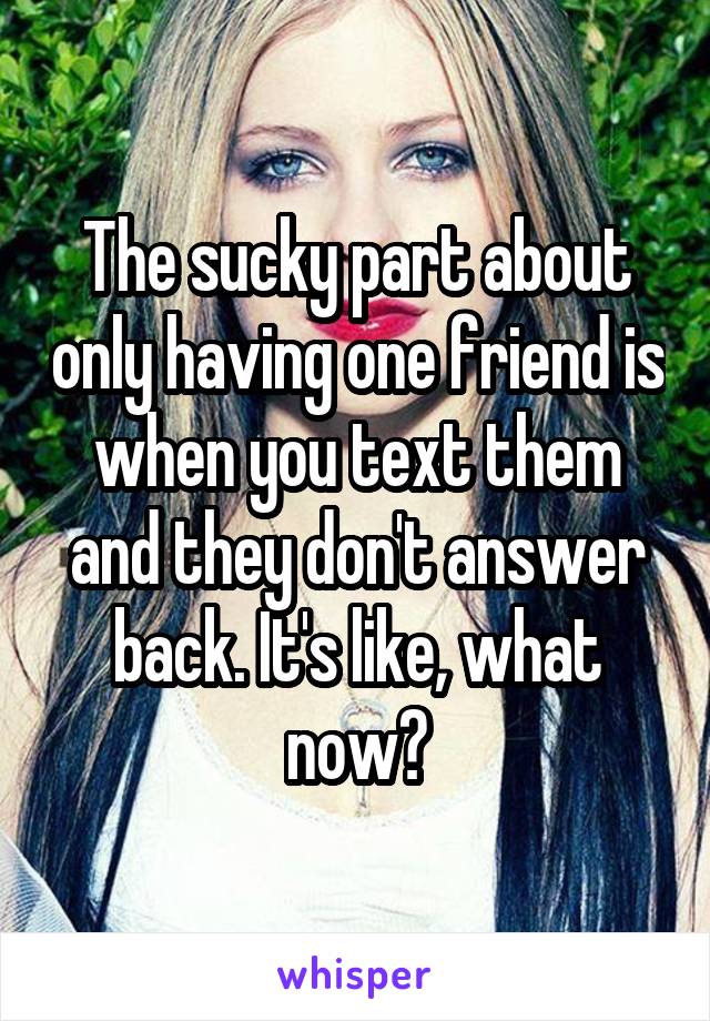 The sucky part about only having one friend is when you text them and they don't answer back. It's like, what now?