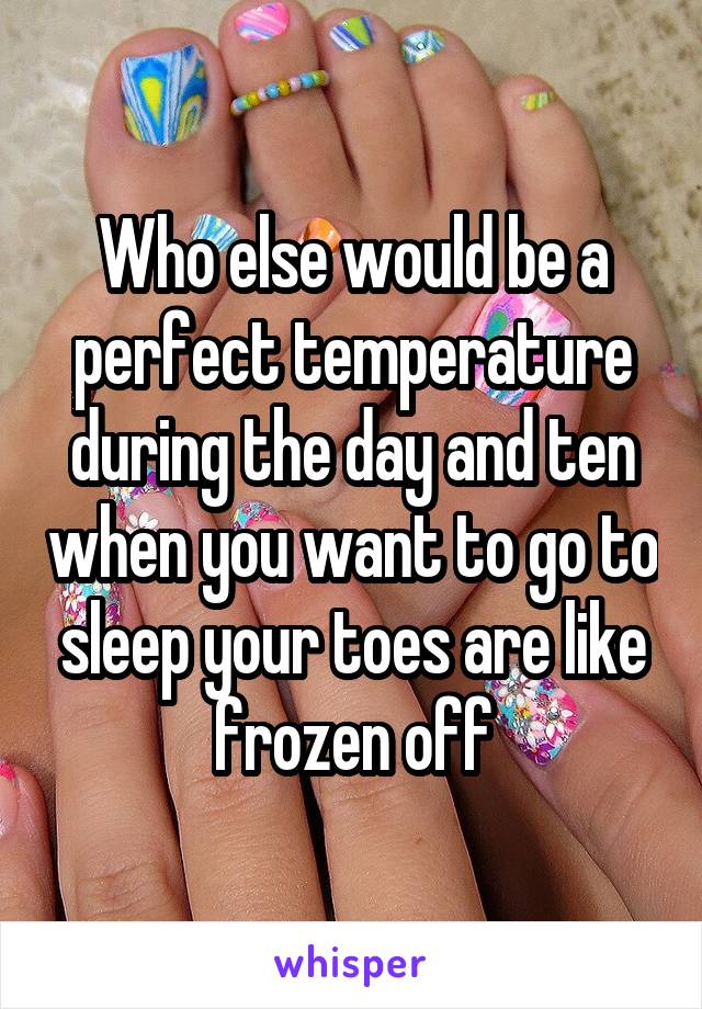 Who else would be a perfect temperature during the day and ten when you want to go to sleep your toes are like frozen off