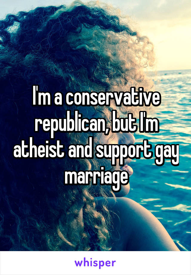 I'm a conservative republican, but I'm atheist and support gay marriage