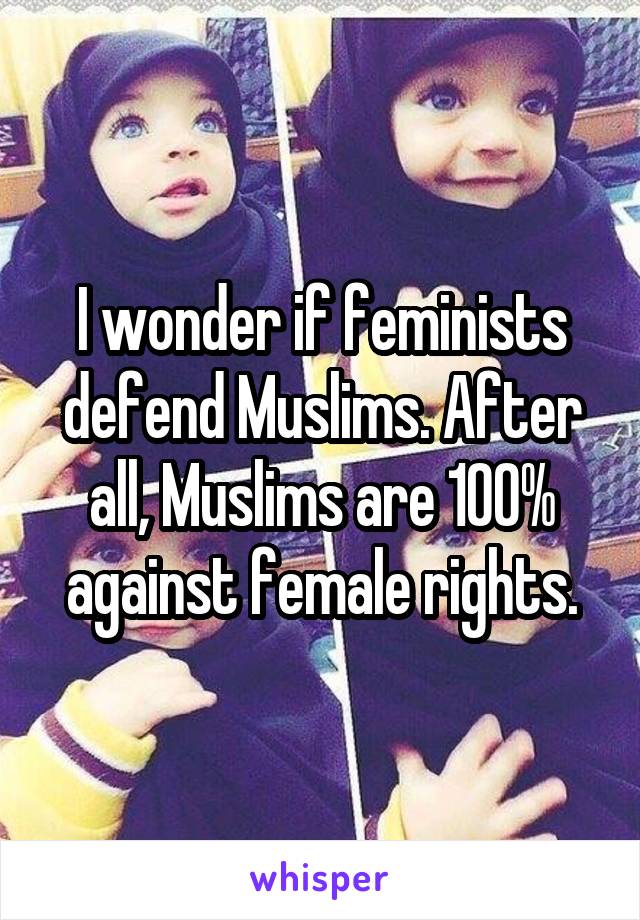 I wonder if feminists defend Muslims. After all, Muslims are 100% against female rights.