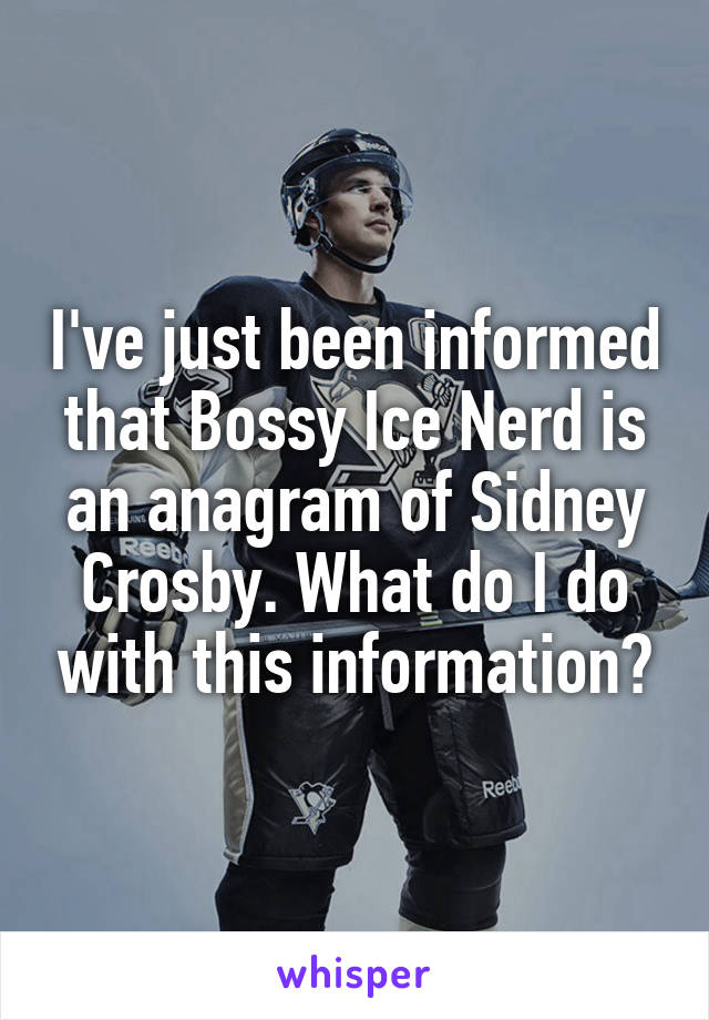 I've just been informed that Bossy Ice Nerd is an anagram of Sidney Crosby. What do I do with this information?