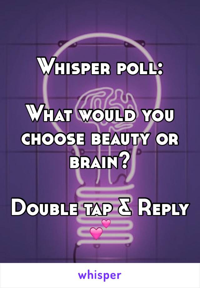 Whisper poll: 

What would you choose beauty or brain? 

Double tap & Reply 💕