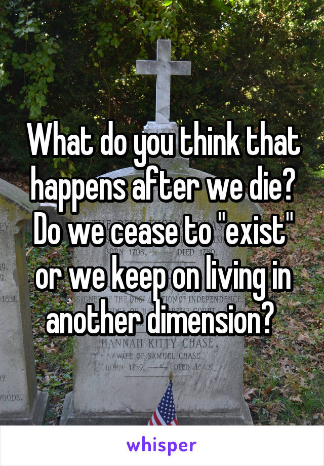 What do you think that happens after we die? Do we cease to "exist" or we keep on living in another dimension? 