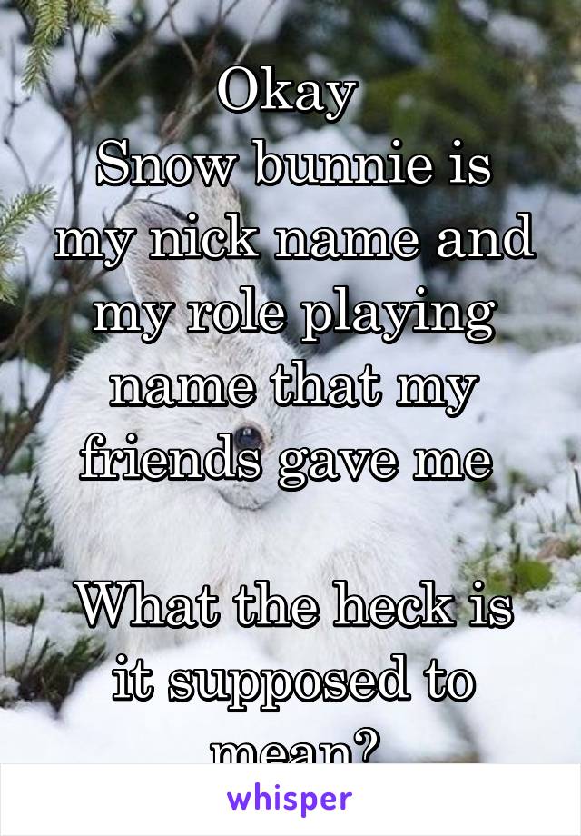 Okay 
Snow bunnie is my nick name and my role playing name that my friends gave me 

What the heck is it supposed to mean?