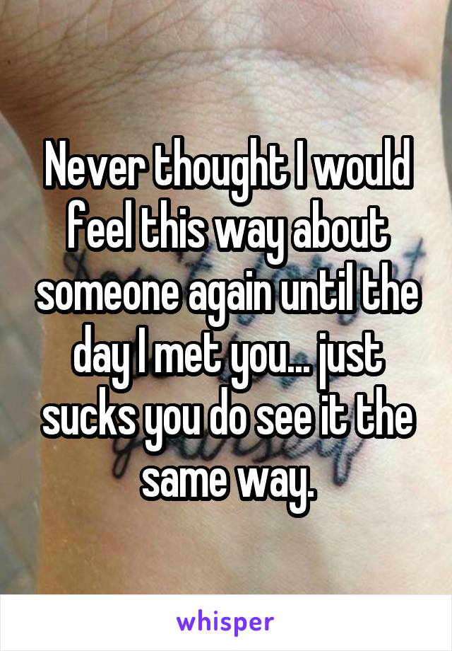 Never thought I would feel this way about someone again until the day I met you... just sucks you do see it the same way.