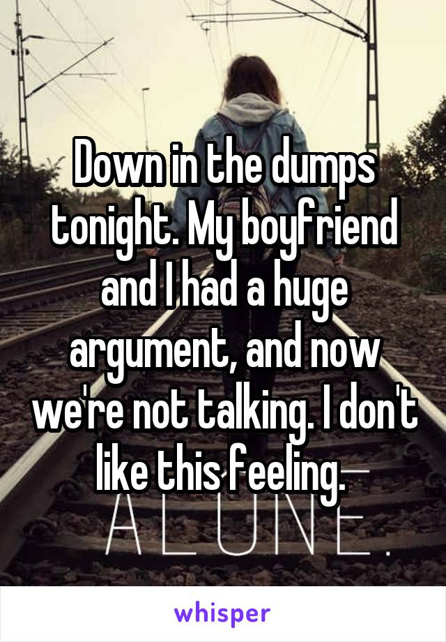 Down in the dumps tonight. My boyfriend and I had a huge argument, and now we're not talking. I don't like this feeling. 