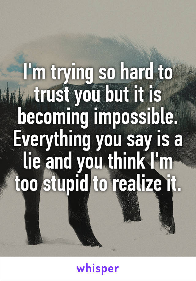 I'm trying so hard to trust you but it is becoming impossible. Everything you say is a lie and you think I'm too stupid to realize it. 