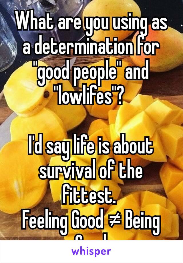 What are you using as a determination for "good people" and "lowlifes"? 

I'd say life is about survival of the fittest. 
Feeling Good ≠ Being Good