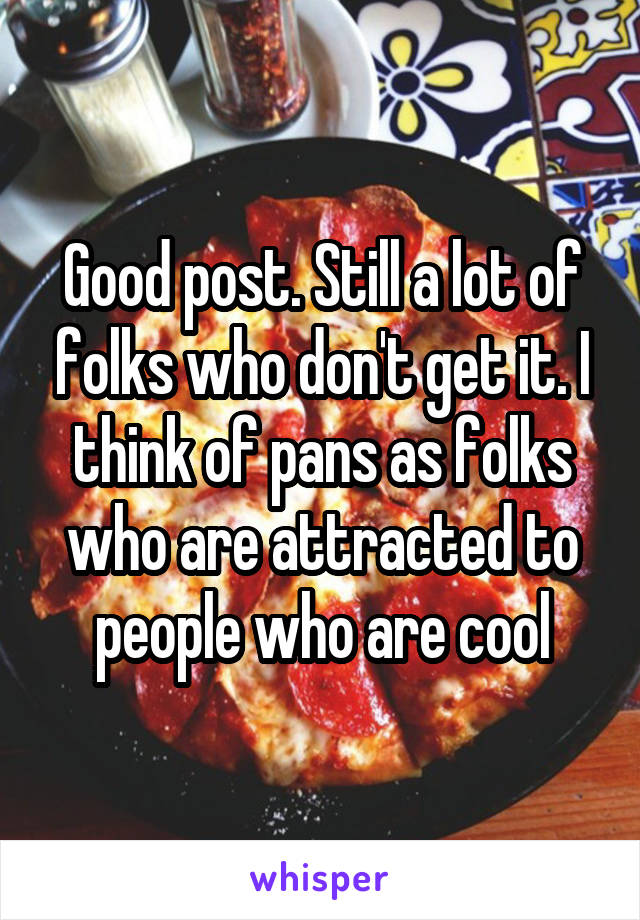 Good post. Still a lot of folks who don't get it. I think of pans as folks who are attracted to people who are cool