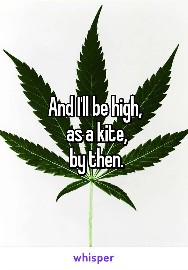 And I'll be high,
 as a kite,
 by then.