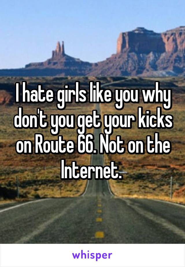 I hate girls like you why don't you get your kicks on Route 66. Not on the Internet. 