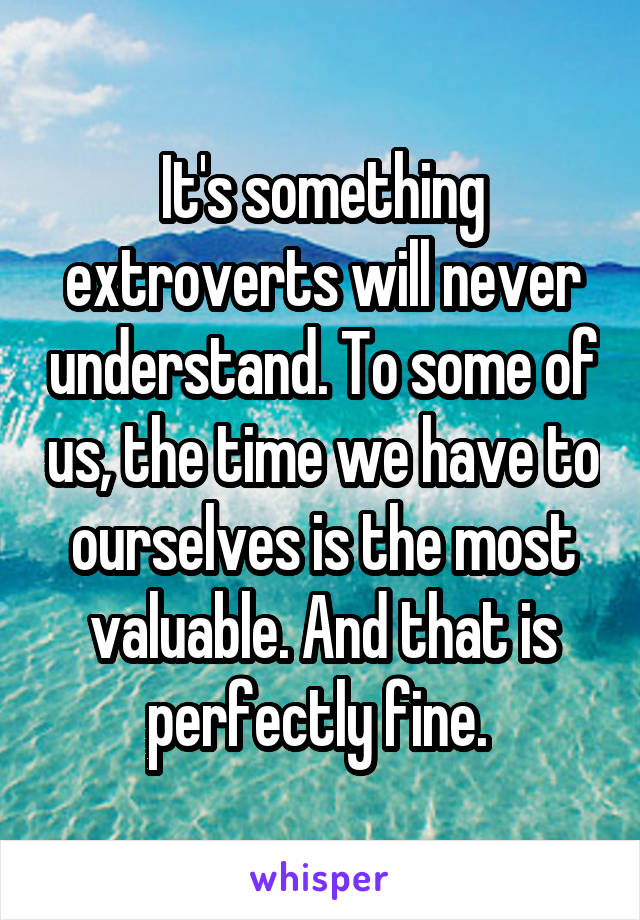 It's something extroverts will never understand. To some of us, the time we have to ourselves is the most valuable. And that is perfectly fine. 