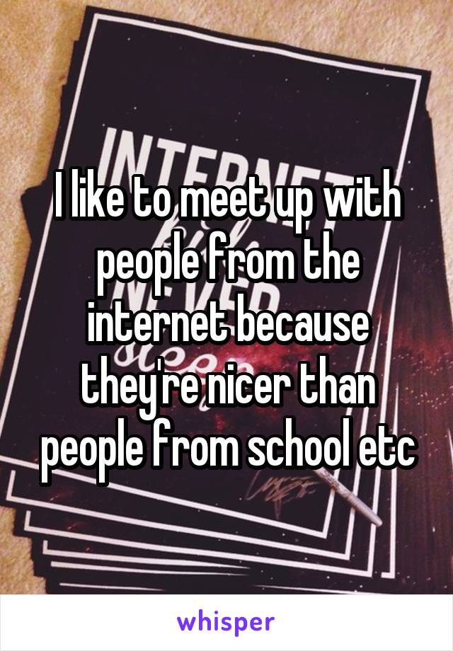 I like to meet up with people from the internet because they're nicer than people from school etc