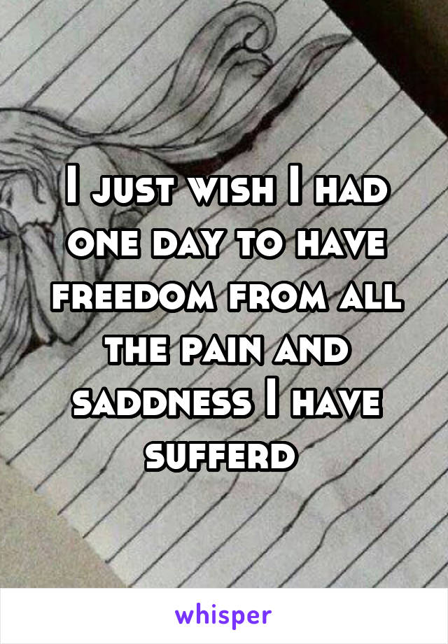 I just wish I had one day to have freedom from all the pain and saddness I have sufferd 